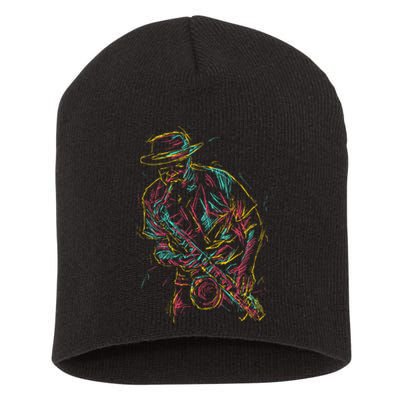 Saxophone Player Abstract Art Short Acrylic Beanie