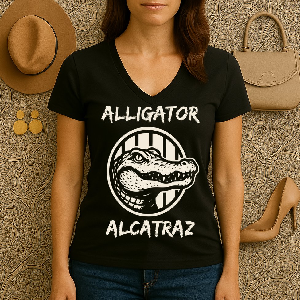 Swamp Prison Alcatraz Alligator Bayou Concept Women's V-Neck T-Shirt