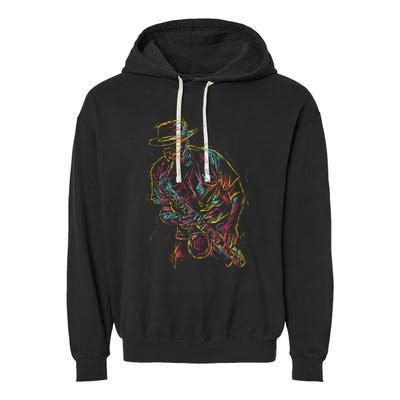 Saxophone Player Abstract Art Garment-Dyed Fleece Hoodie