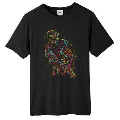 Saxophone Player Abstract Art Tall Fusion ChromaSoft Performance T-Shirt