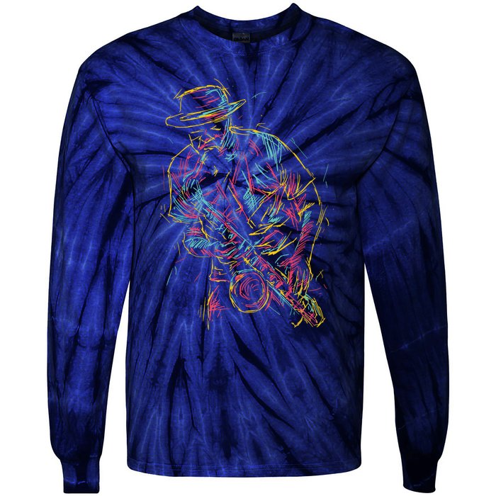 Saxophone Player Abstract Art Tie-Dye Long Sleeve Shirt