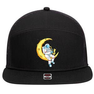 Saxophone Player Astronaut Saxophonist Moon Jazz Musician 7 Panel Mesh Trucker Snapback Hat