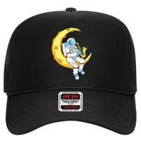 Saxophone Player Astronaut Saxophonist Moon Jazz Musician High Crown Mesh Back Trucker Hat