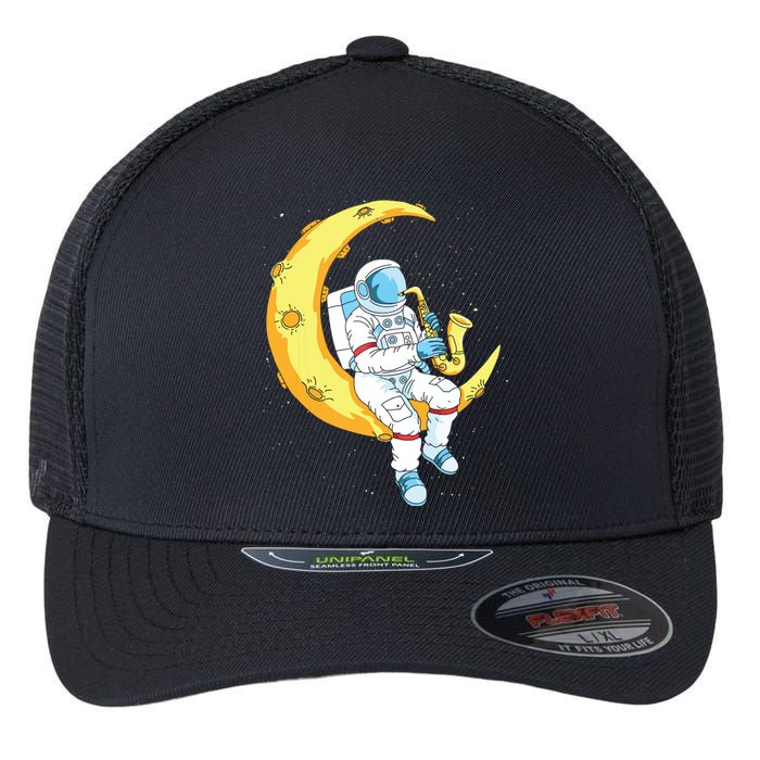 Saxophone Player Astronaut Saxophonist Moon Jazz Musician Flexfit Unipanel Trucker Cap