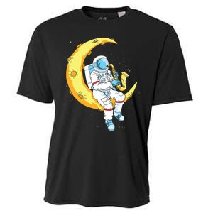 Saxophone Player Astronaut Saxophonist Moon Jazz Musician Cooling Performance Crew T-Shirt