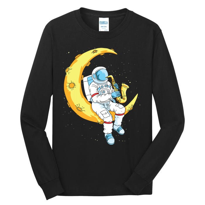 Saxophone Player Astronaut Saxophonist Moon Jazz Musician Tall Long Sleeve T-Shirt