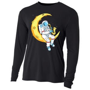 Saxophone Player Astronaut Saxophonist Moon Jazz Musician Cooling Performance Long Sleeve Crew