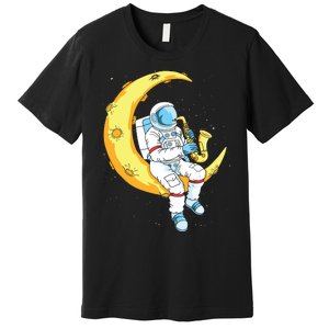 Saxophone Player Astronaut Saxophonist Moon Jazz Musician Premium T-Shirt