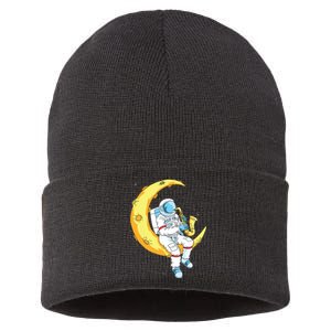 Saxophone Player Astronaut Saxophonist Moon Jazz Musician Sustainable Knit Beanie