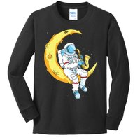 Saxophone Player Astronaut Saxophonist Moon Jazz Musician Kids Long Sleeve Shirt