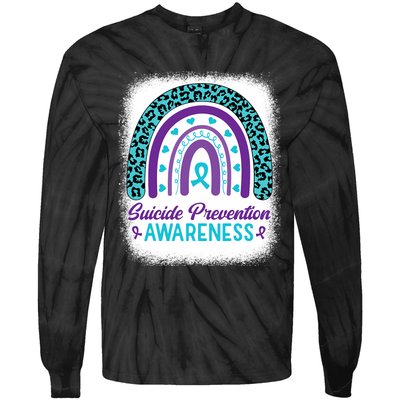 Suicide Prevention Awareness Rainbow Teal & Purple Ribbon Tie-Dye Long Sleeve Shirt