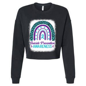 Suicide Prevention Awareness Rainbow Teal & Purple Ribbon Cropped Pullover Crew