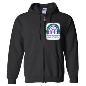 Suicide Prevention Awareness Rainbow Teal & Purple Ribbon Full Zip Hoodie