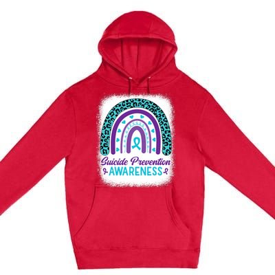 Suicide Prevention Awareness Rainbow Teal & Purple Ribbon Premium Pullover Hoodie