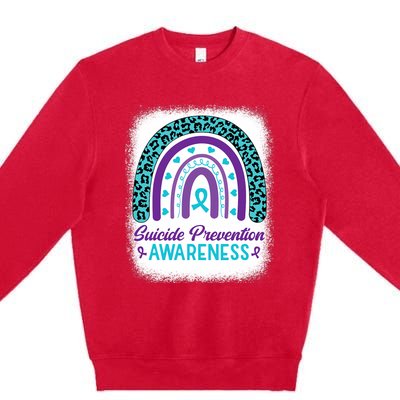 Suicide Prevention Awareness Rainbow Teal & Purple Ribbon Premium Crewneck Sweatshirt