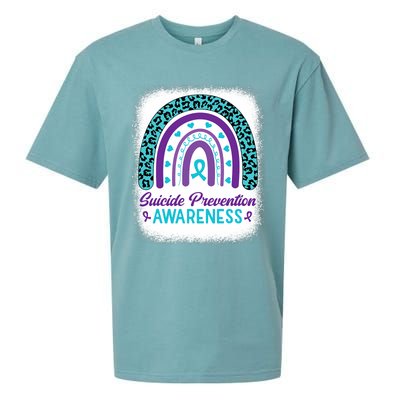 Suicide Prevention Awareness Rainbow Teal & Purple Ribbon Sueded Cloud Jersey T-Shirt