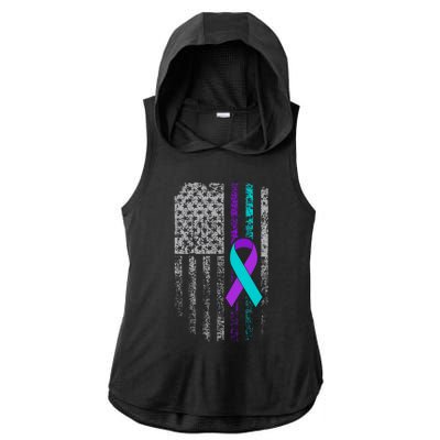 Suicide Prevention Awareness American Flag Ribbon Support Great Gift Ladies PosiCharge Tri-Blend Wicking Draft Hoodie Tank