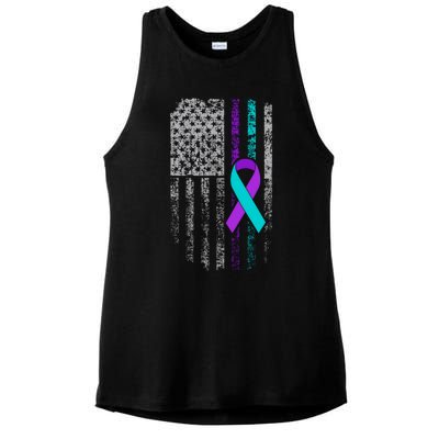 Suicide Prevention Awareness American Flag Ribbon Support Great Gift Ladies PosiCharge Tri-Blend Wicking Tank