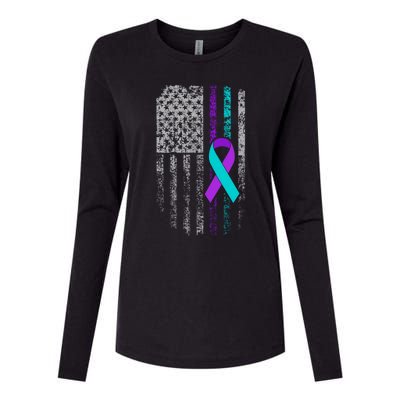 Suicide Prevention Awareness American Flag Ribbon Support Great Gift Womens Cotton Relaxed Long Sleeve T-Shirt