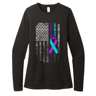 Suicide Prevention Awareness American Flag Ribbon Support Great Gift Womens CVC Long Sleeve Shirt