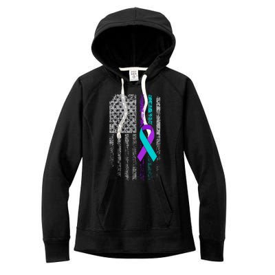 Suicide Prevention Awareness American Flag Ribbon Support Great Gift Women's Fleece Hoodie