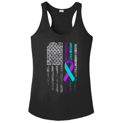 Suicide Prevention Awareness American Flag Ribbon Support Great Gift Ladies PosiCharge Competitor Racerback Tank