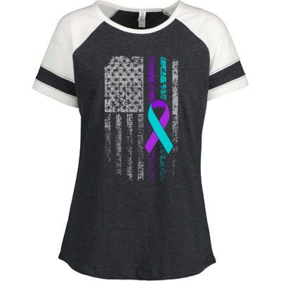 Suicide Prevention Awareness American Flag Ribbon Support Great Gift Enza Ladies Jersey Colorblock Tee