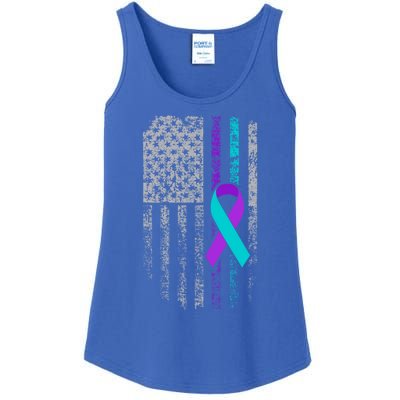 Suicide Prevention Awareness American Flag Ribbon Support Great Gift Ladies Essential Tank