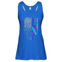 Suicide Prevention Awareness American Flag Ribbon Support Great Gift Ladies Essential Flowy Tank