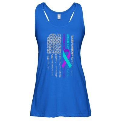 Suicide Prevention Awareness American Flag Ribbon Support Great Gift Ladies Essential Flowy Tank