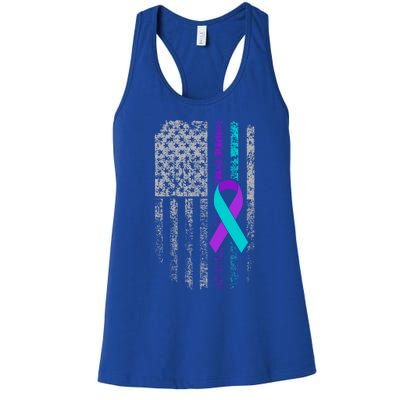 Suicide Prevention Awareness American Flag Ribbon Support Great Gift Women's Racerback Tank