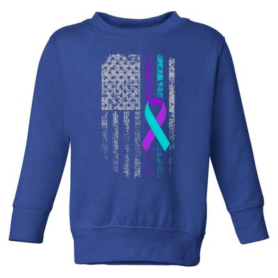 Suicide Prevention Awareness American Flag Ribbon Support Great Gift Toddler Sweatshirt