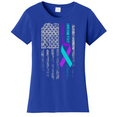 Suicide Prevention Awareness American Flag Ribbon Support Great Gift Women's T-Shirt