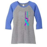 Suicide Prevention Awareness American Flag Ribbon Support Great Gift Women's Tri-Blend 3/4-Sleeve Raglan Shirt