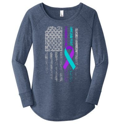 Suicide Prevention Awareness American Flag Ribbon Support Great Gift Women's Perfect Tri Tunic Long Sleeve Shirt