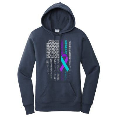 Suicide Prevention Awareness American Flag Ribbon Support Great Gift Women's Pullover Hoodie