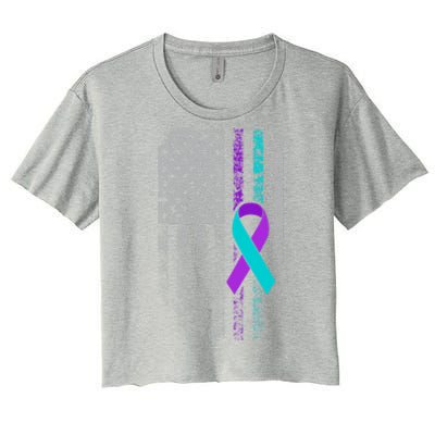 Suicide Prevention Awareness American Flag Ribbon Support Great Gift Women's Crop Top Tee