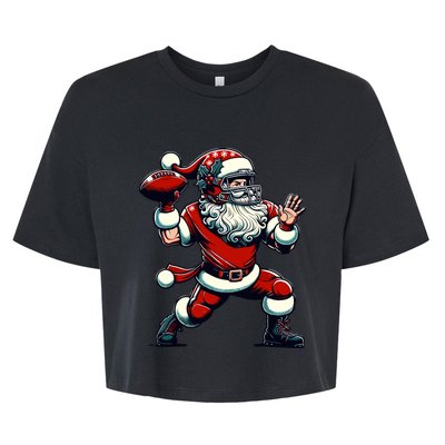 Santa Playing American Football Christmas Bella+Canvas Jersey Crop Tee