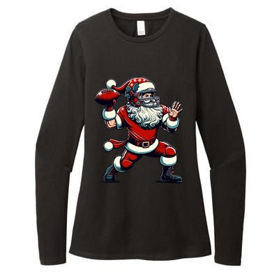 Santa Playing American Football Christmas Womens CVC Long Sleeve Shirt