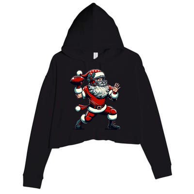 Santa Playing American Football Christmas Crop Fleece Hoodie