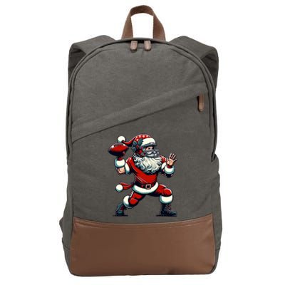 Santa Playing American Football Christmas Cotton Canvas Backpack