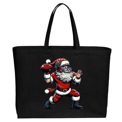 Santa Playing American Football Christmas Cotton Canvas Jumbo Tote