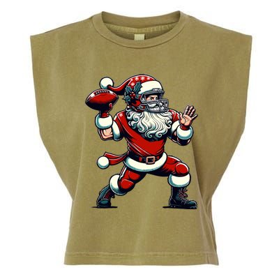 Santa Playing American Football Christmas Garment-Dyed Women's Muscle Tee