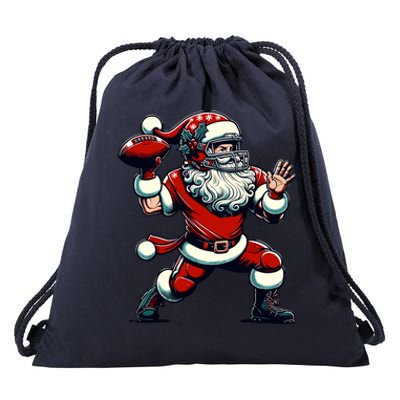 Santa Playing American Football Christmas Drawstring Bag