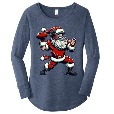 Santa Playing American Football Christmas Women's Perfect Tri Tunic Long Sleeve Shirt