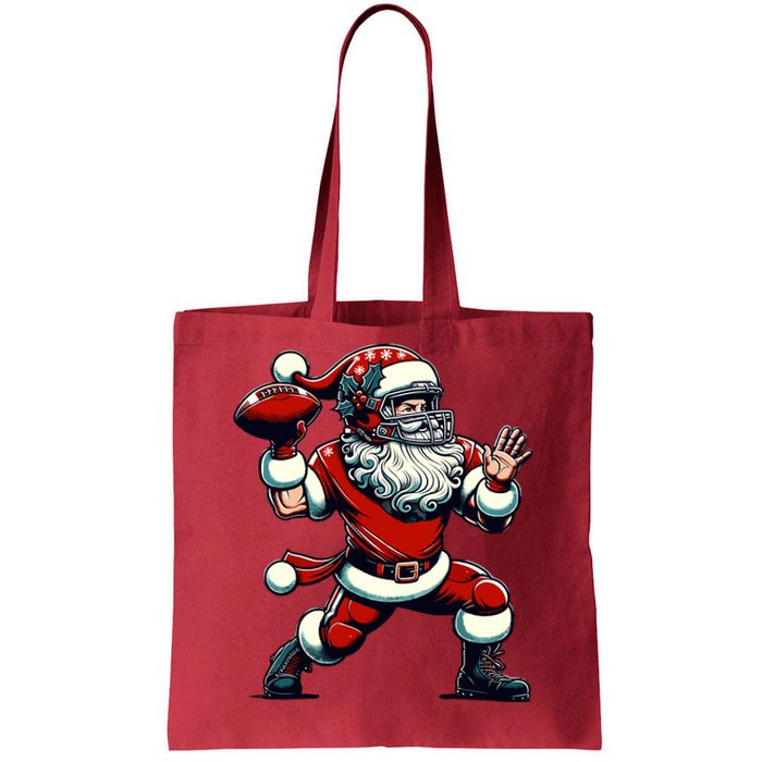 Santa Playing American Football Christmas Tote Bag