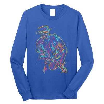 Saxophone Player Abstract Art Gift Long Sleeve Shirt