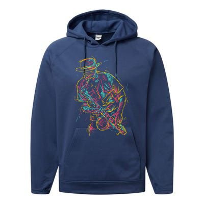 Saxophone Player Abstract Art Gift Performance Fleece Hoodie