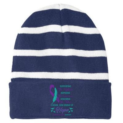 Suicide Prevention Awareness Hope Quote Striped Beanie with Solid Band