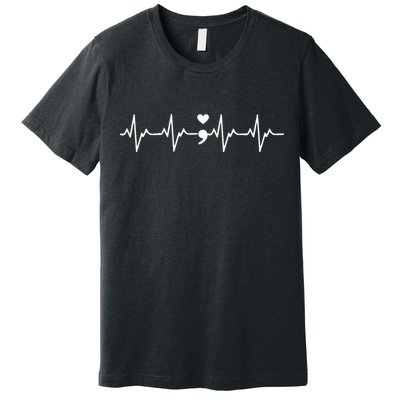 Suicide Prevention Awareness HeartBeat Semicolon Gift Premium T-Shirt